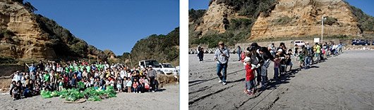 豊橋工場で海岸清掃と海岸生物のフィールドワーク、ウミガメ講座を開催