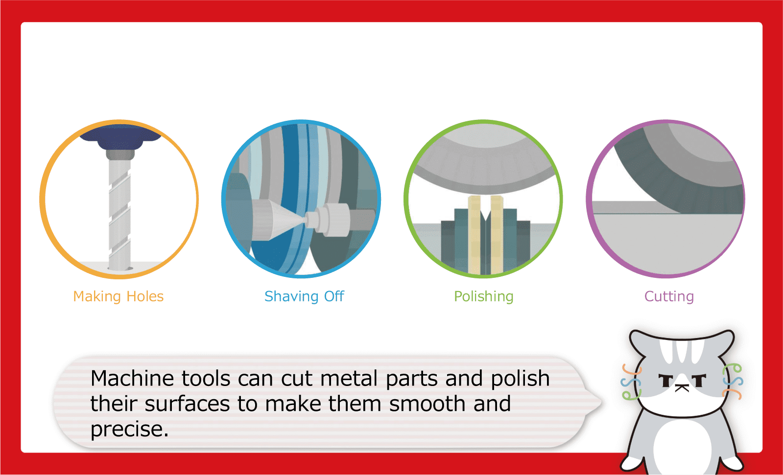 Machine tools can cut metal parts and polish their surfaces to make them smooth and precise.