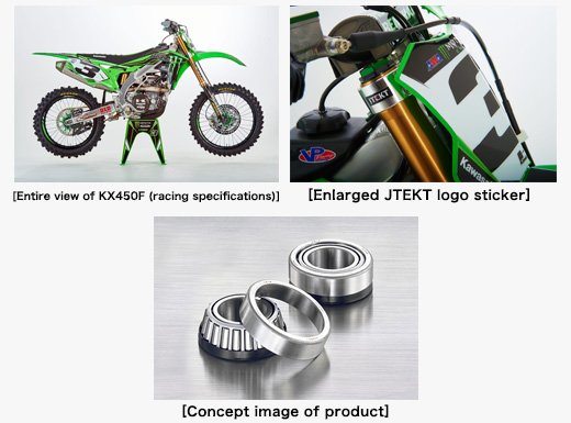 Entire view of KX450F (racing specifications)/Enlarged JTEKT logo sticker/Concept image of product