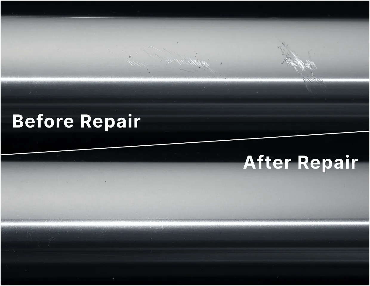 Comparison of a workpiece before and after repair