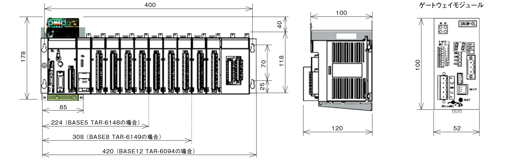 外形寸法の図